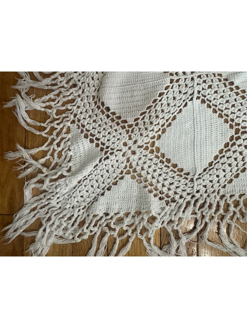 Vtg Handmade Crocheted Bedspread 97x70 Diamond Lattice Cottagecore Boho Throw